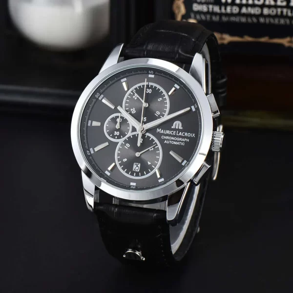 MAURICE LACROIX BLACK LEATHER BELT Quartz SS Black Dial Men’s Watch.