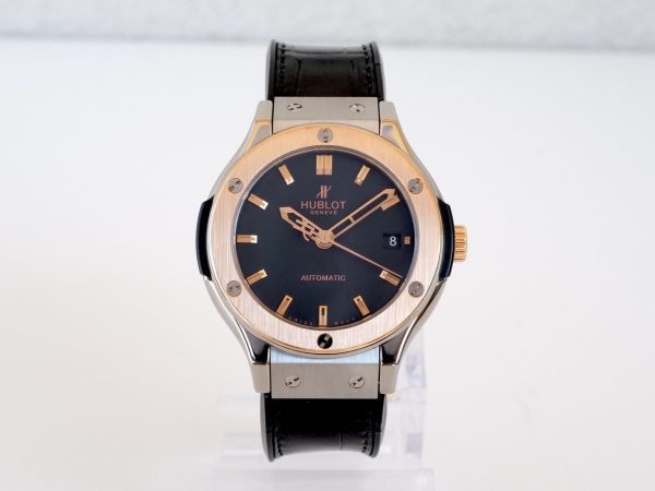 Hub lot Classic Fusion "Euro Grade" Automatic, Black Silicone Belt, Rose Gold Case Luxury Watch.