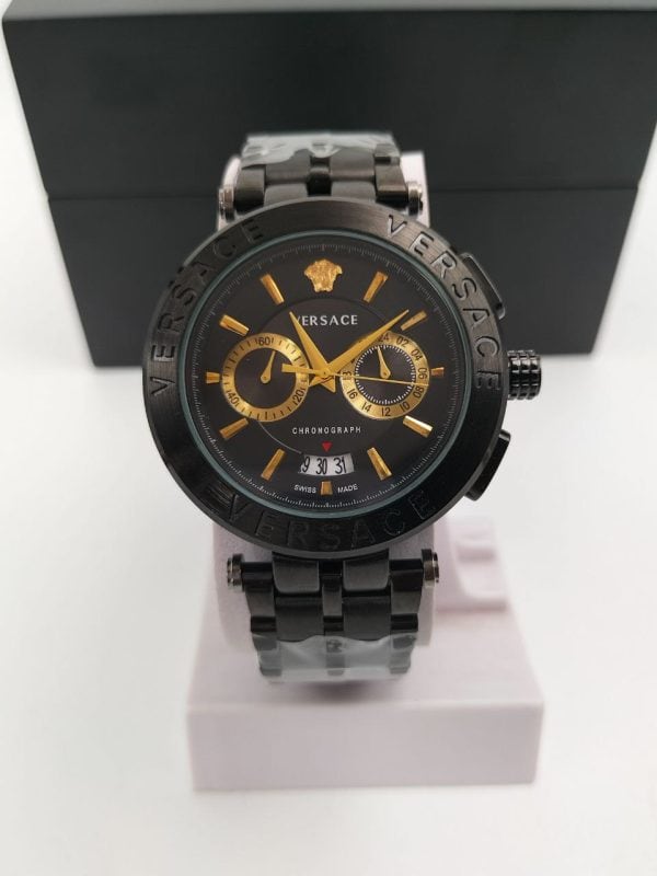VERSACE BLAK GOLD CHRONOGRAPH PREMIUM QUALITY MEN'S WATCH.