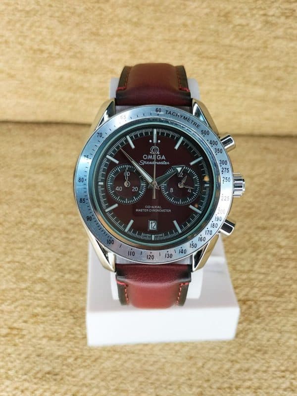 Ome_ga Speedmaster Chronograph Working “ Maroon Belt Maroon dial” Men’s Watch.