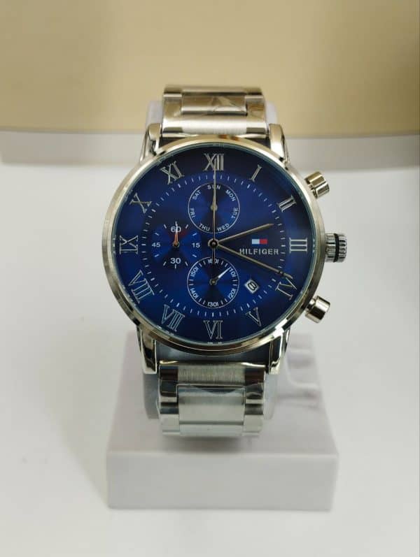 Tom_my Hil_figer Chronograph Working “Blue Dial,  Silver Chain”- Men’s Watch.