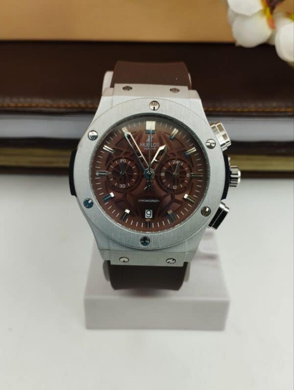 HU_LOT BIG BANG-chocolate brown Silicon Belt, Chocolate, Luxury Watch For Men.