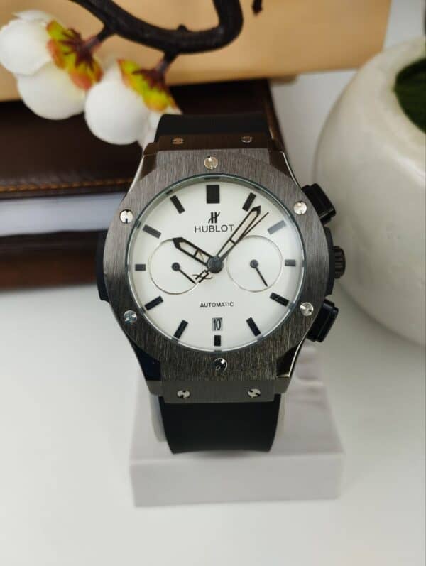 HU_LOT BIG BANG-Black Silicone Silicon Belt White Dial, Luxury Watch For Men.