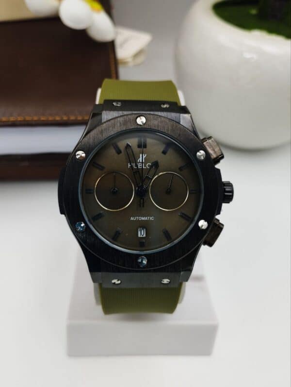HUB_LOT BIG BANG-military green Silicon Belt, military green Dial, Black Case, Luxury Watch For Men.