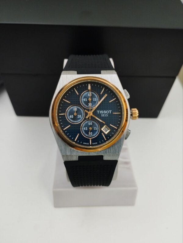 TISSOT PRX 40MM Quartz Black Rubber belt Blue Dial golden case Men’s Watch.