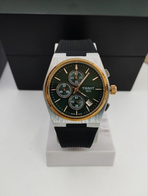 TISSOT PRX 40MM Quartz Black Rubber belt Green Dial golden case Men’s Watch.