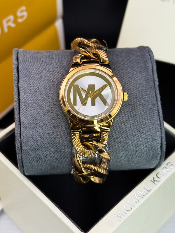 MK Ladies Watch White Dial Golden Chain With Official Brand (MK) box and Everything